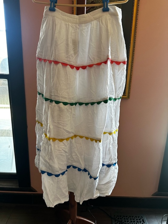 Boden Dresses & Skirts - Boden White Tiered Skirt with Pink, Green, Yellow & Blue Trim